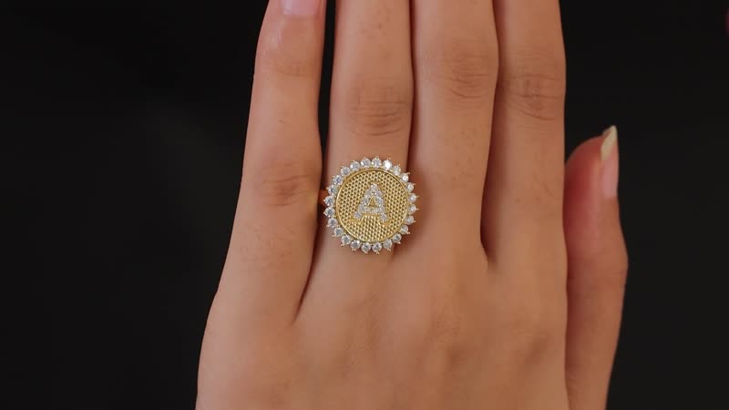 Moissanite Initial A Sun Medallion Ring in Vermeil YG Over Sterling Silver (Size 6.0) 0.70 ctw