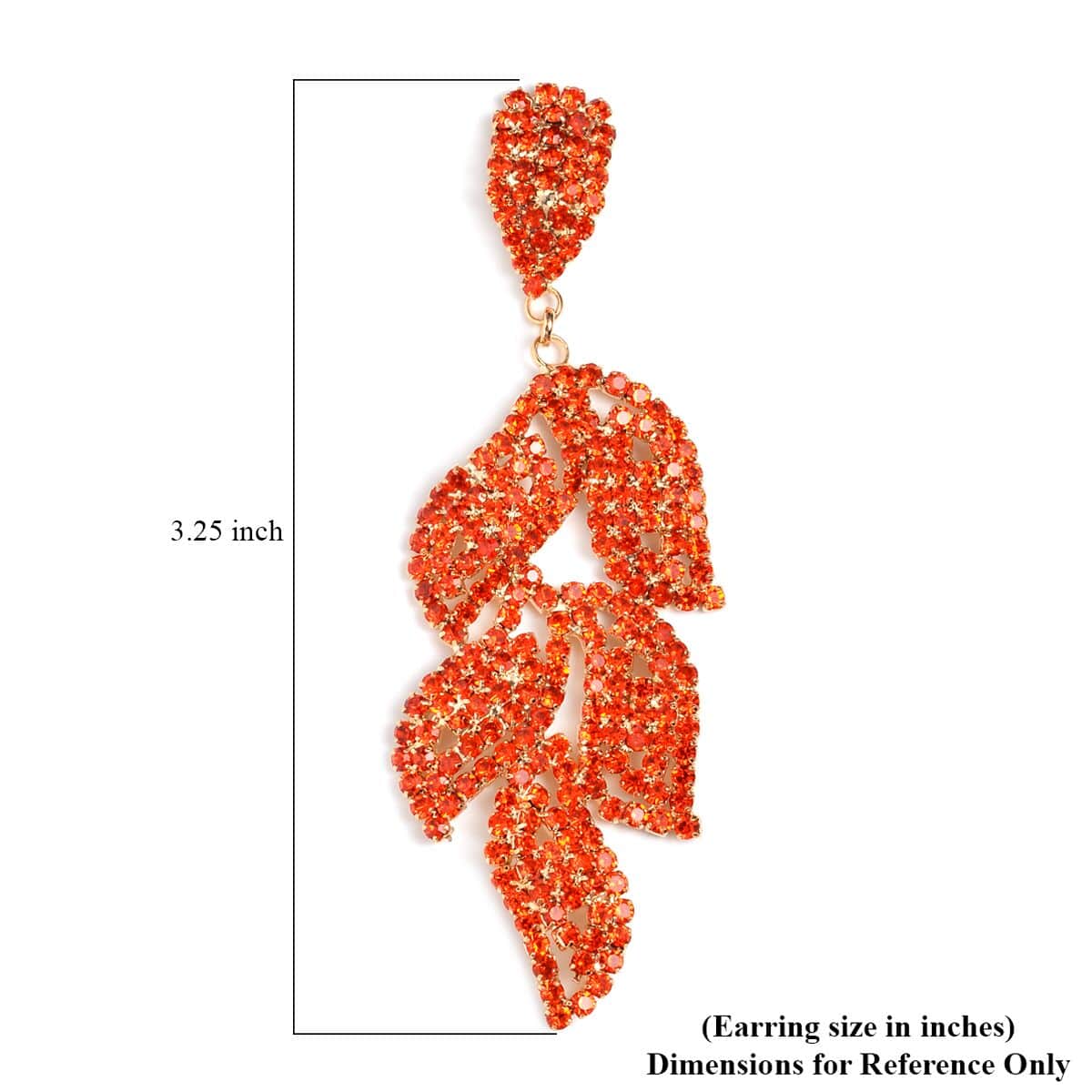 Orange Austrian Crystal Leaf Earrings in Goldtone image number 3