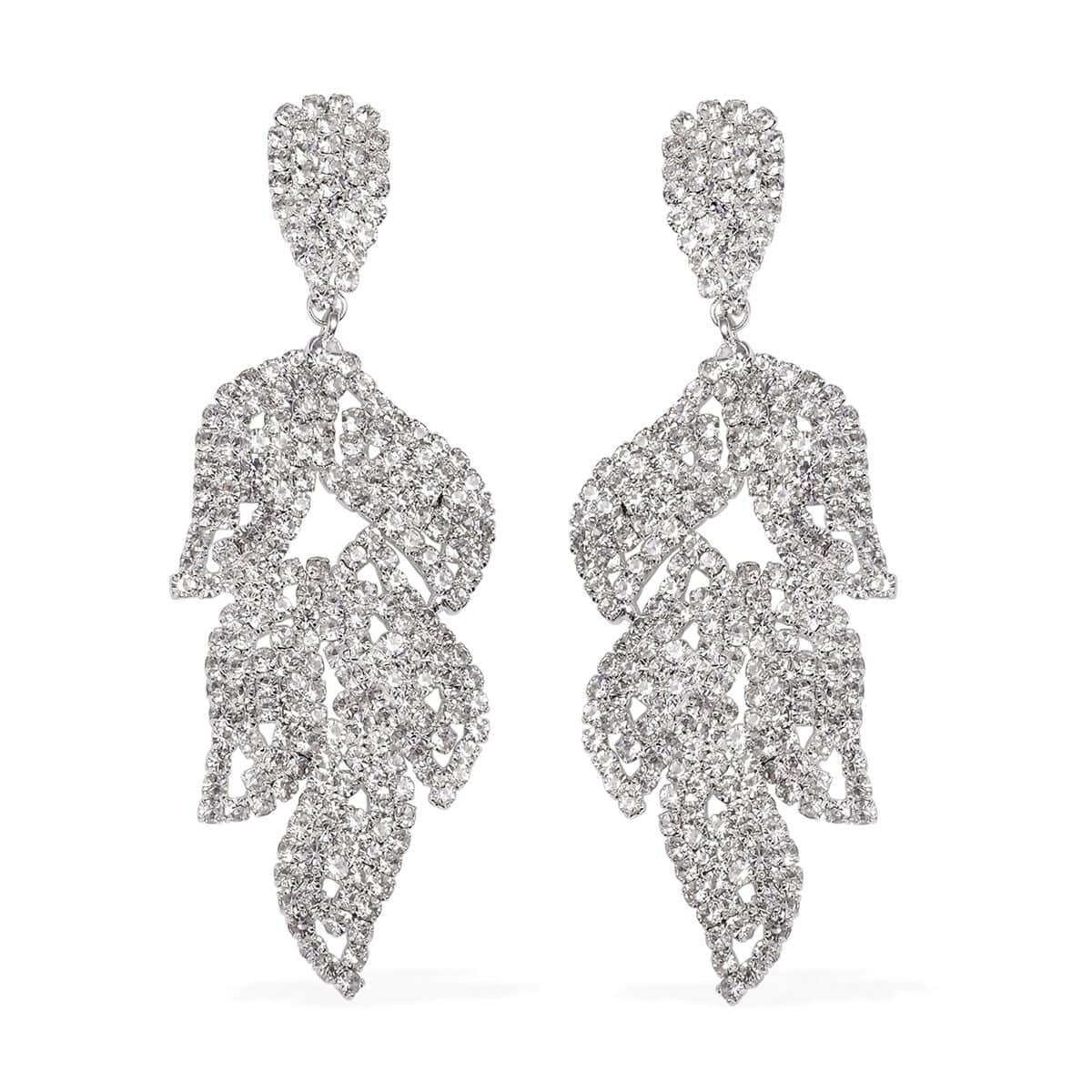 Austrian Crystal Leaf Earrings in Silvertone image number 0