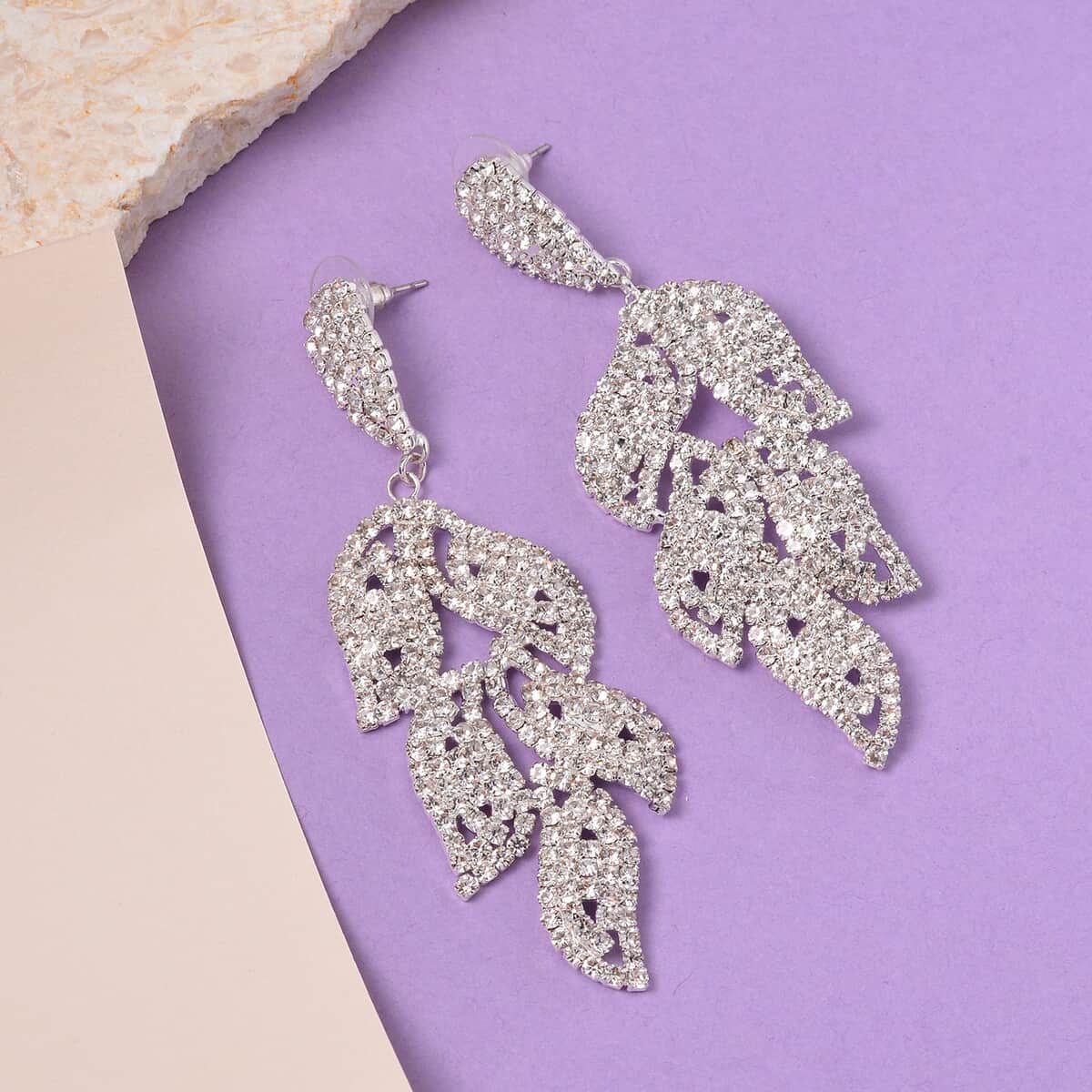 Austrian Crystal Leaf Earrings in Silvertone image number 1