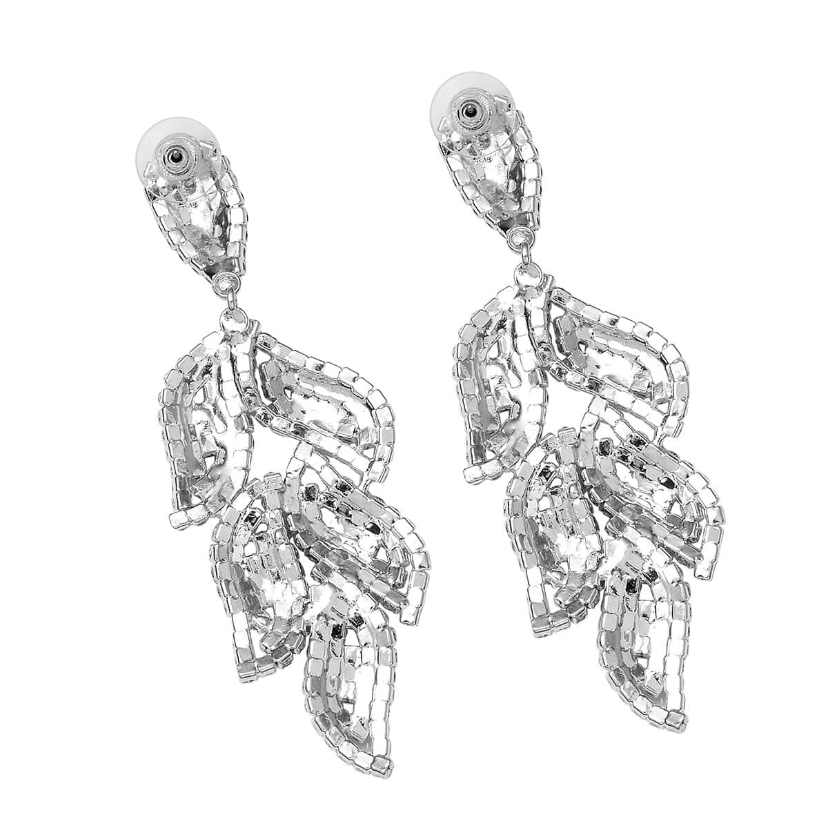 Austrian Crystal Leaf Earrings in Silvertone image number 3