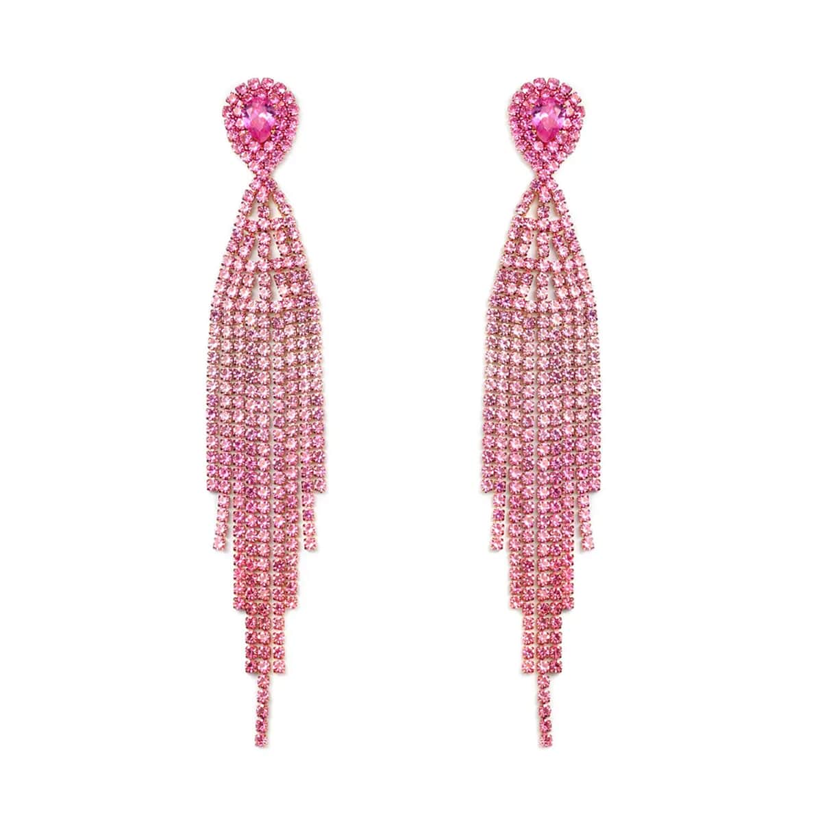 Pink Austrian Crystal Tassels Earrings in Goldtone image number 0