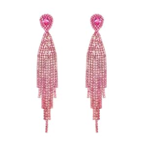 Pink Austrian Crystal Tassels Earrings in Goldtone