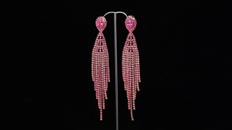Pink Austrian Crystal Tassels Earrings in Goldtone