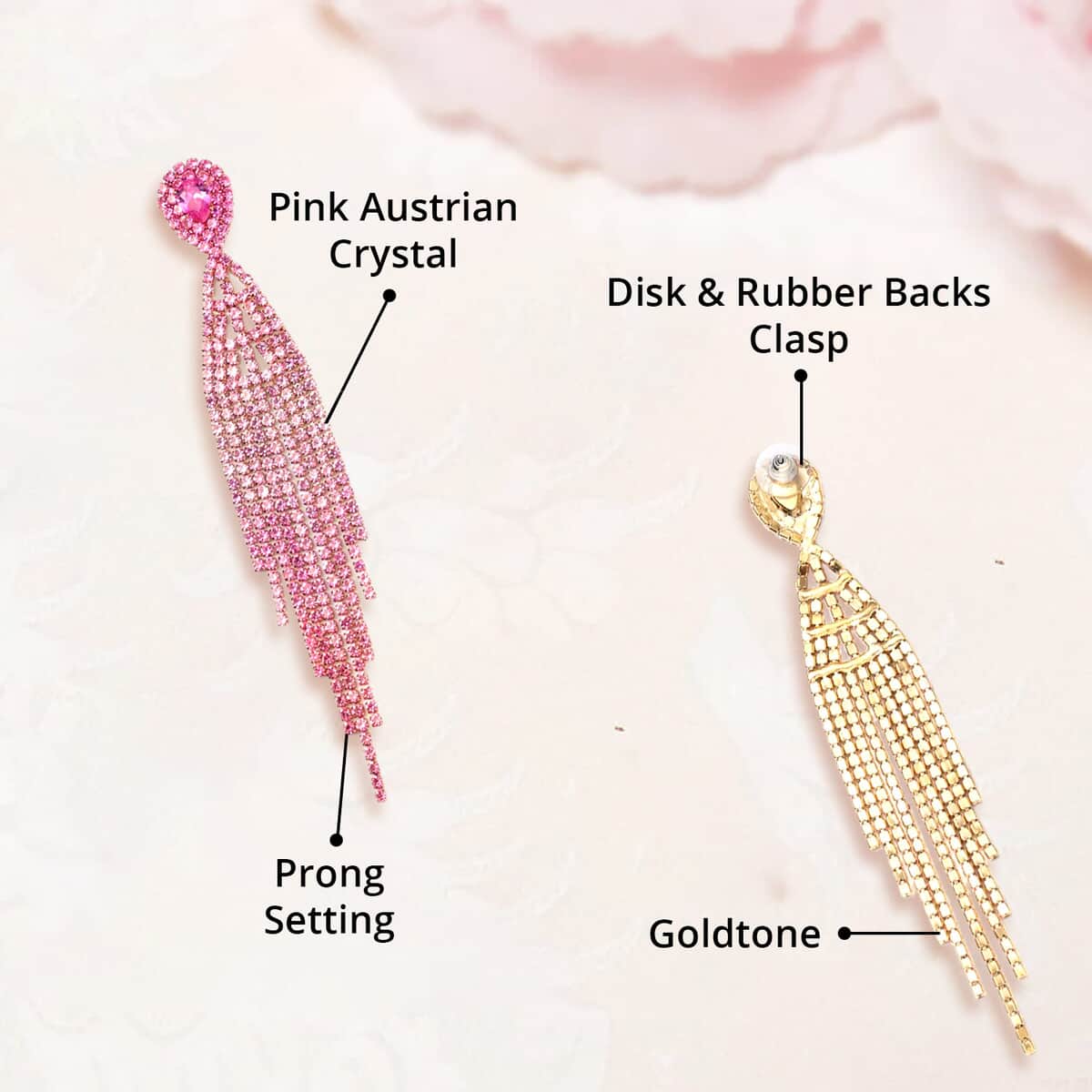 Pink Austrian Crystal Tassels Earrings in Goldtone image number 4