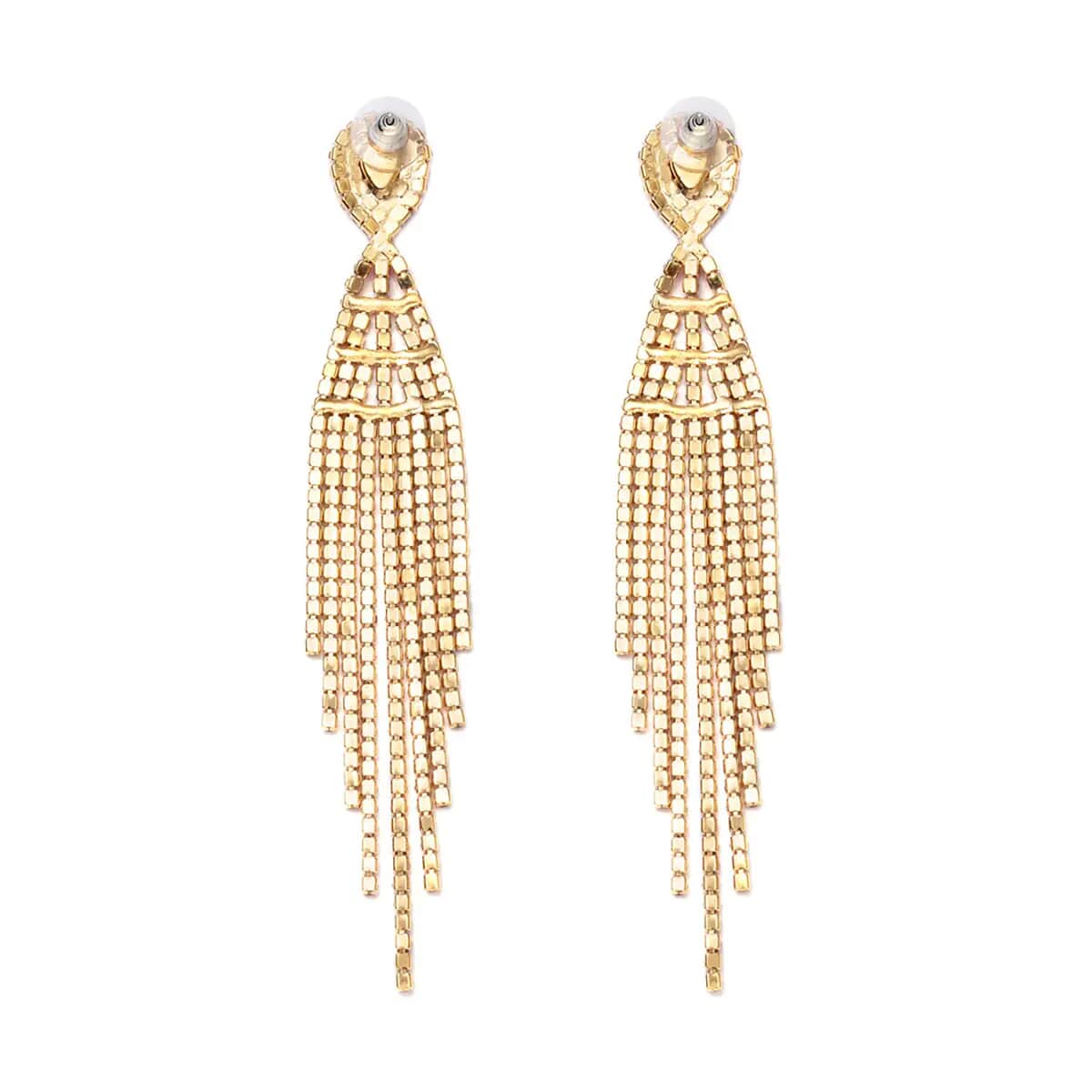 Pink Austrian Crystal Tassels Earrings in Goldtone image number 6