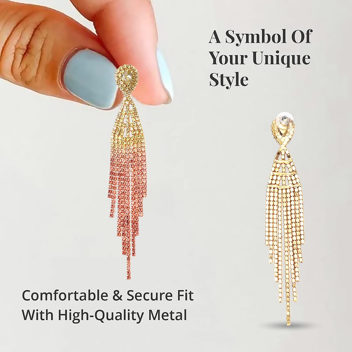 Yellow and Champagne Austrian Crystal Tassels Earrings in Goldtone image number 3