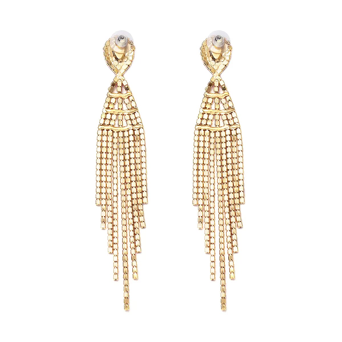 Yellow and Champagne Austrian Crystal Tassels Earrings in Goldtone image number 6
