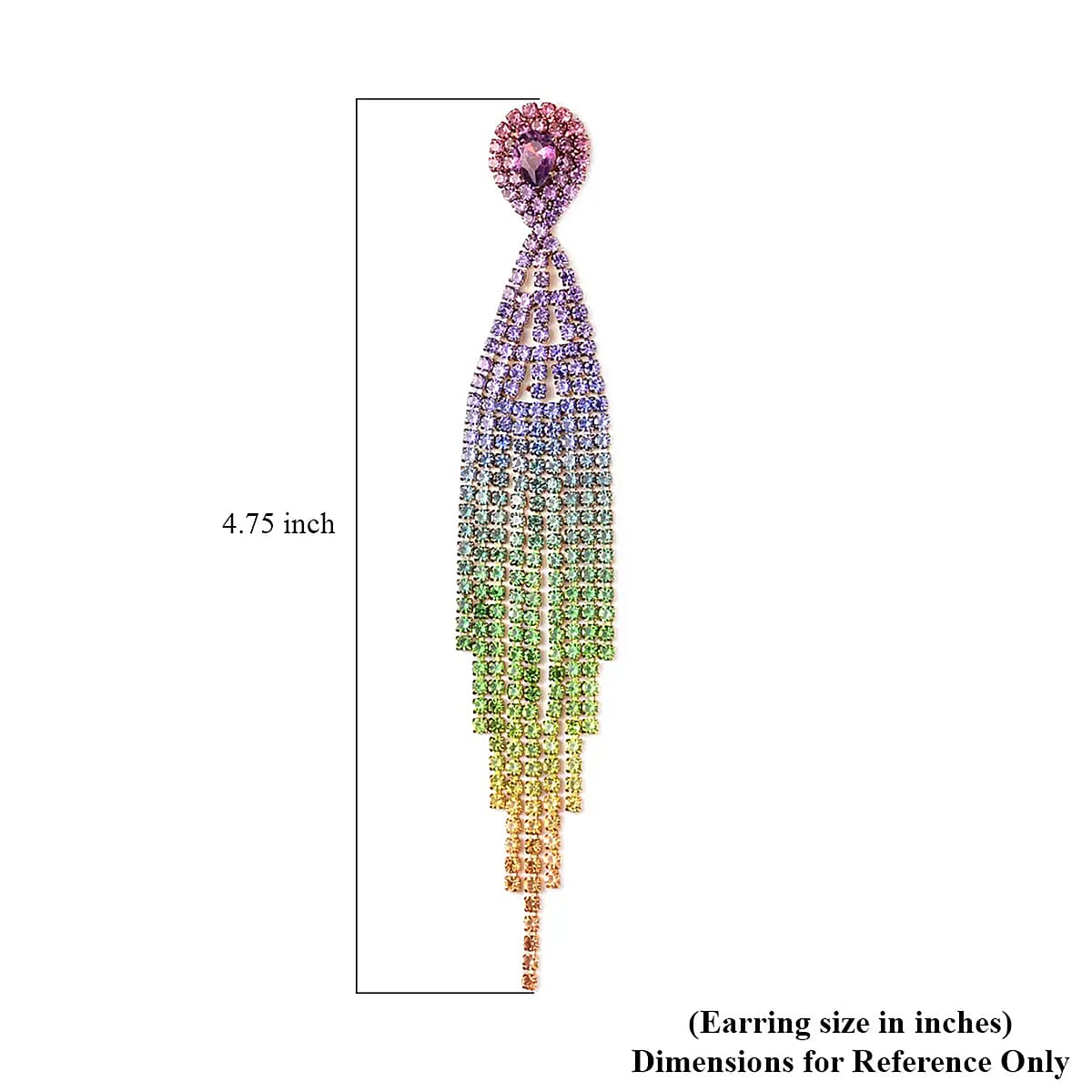 Multi Color Austrian Crystal Tassel Earrings in Goldtone image number 5