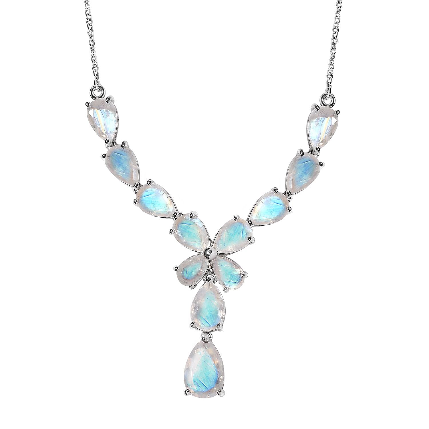 Premium Rainbow Moonstone Necklace 18-20 Inches in Platinum Over Sterling Silver 17.00 ctw