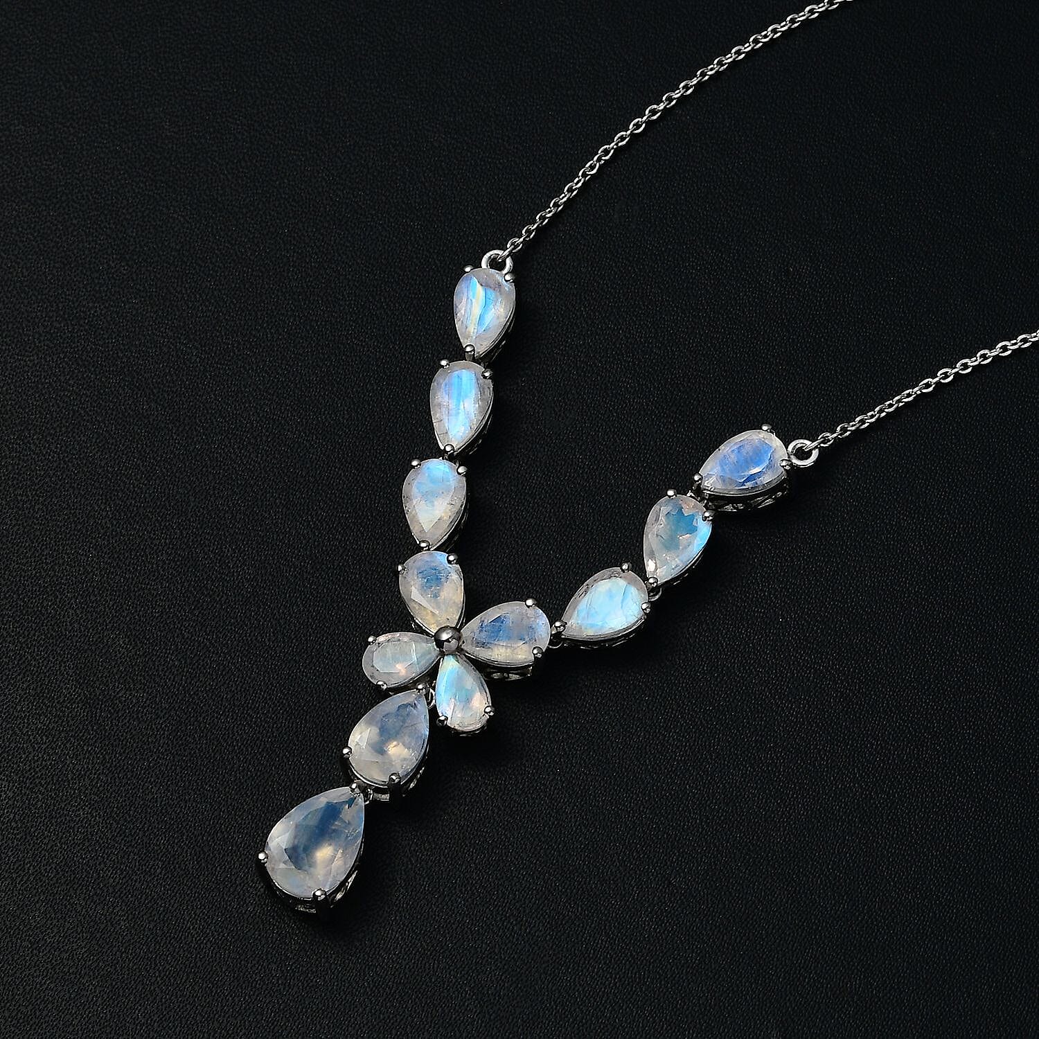 Premium Rainbow Moonstone Necklace 18-20 Inches in Platinum Over Sterling Silver 17.00 ctw