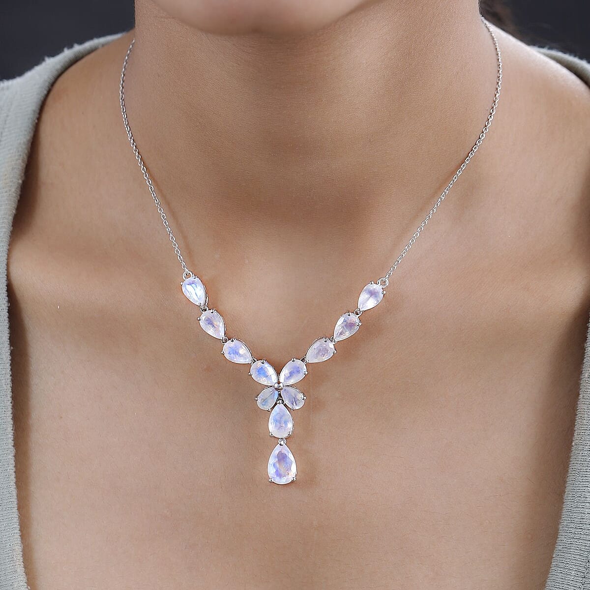 Premium Rainbow Moonstone Necklace 18-20 Inches in Platinum Over Sterling Silver 17.00 ctw image number 2