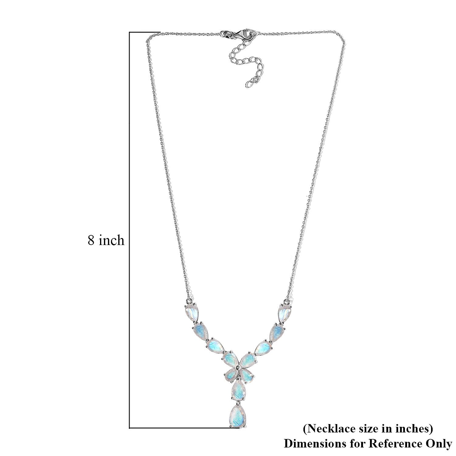 Premium Rainbow Moonstone Necklace 18-20 Inches in Platinum Over Sterling Silver 17.00 ctw