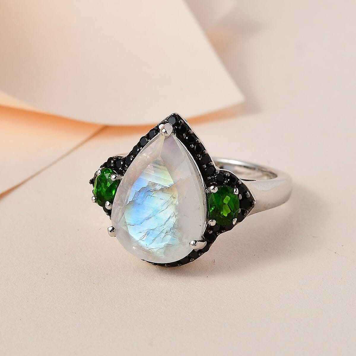 Premium Rainbow Moonstone and Multi Gemstone Ring in Platinum Over Sterling Silver 5.90 ctw image number 1