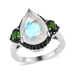 Premium Rainbow Moonstone and Multi Gemstone Ring in Platinum Over Sterling Silver (Size 8.0) 5.90 ctw