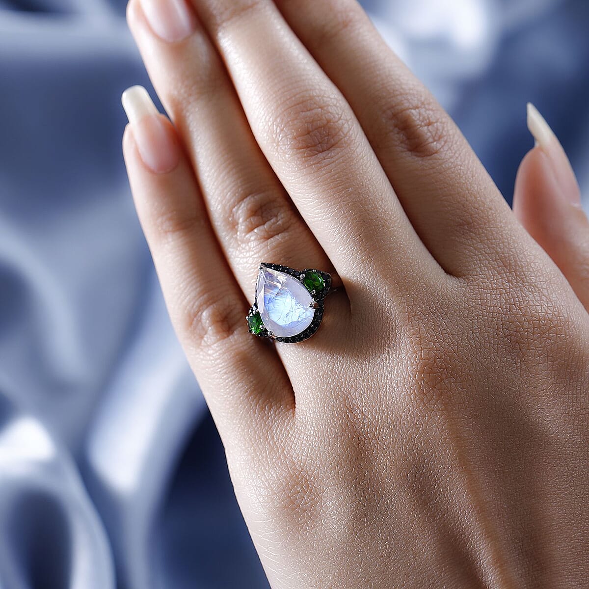 Premium Rainbow Moonstone and Multi Gemstone Ring in Platinum Over Sterling Silver (Size 8.0) 5.90 ctw image number 2