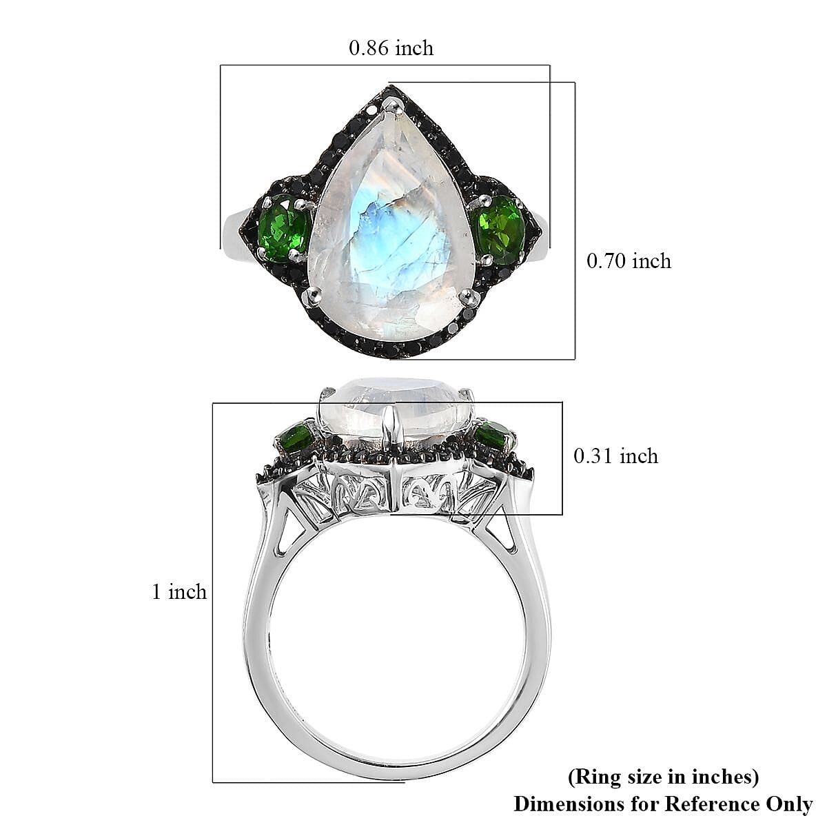 Premium Rainbow Moonstone and Multi Gemstone Ring in Platinum Over Sterling Silver (Size 8.0) 5.90 ctw image number 5