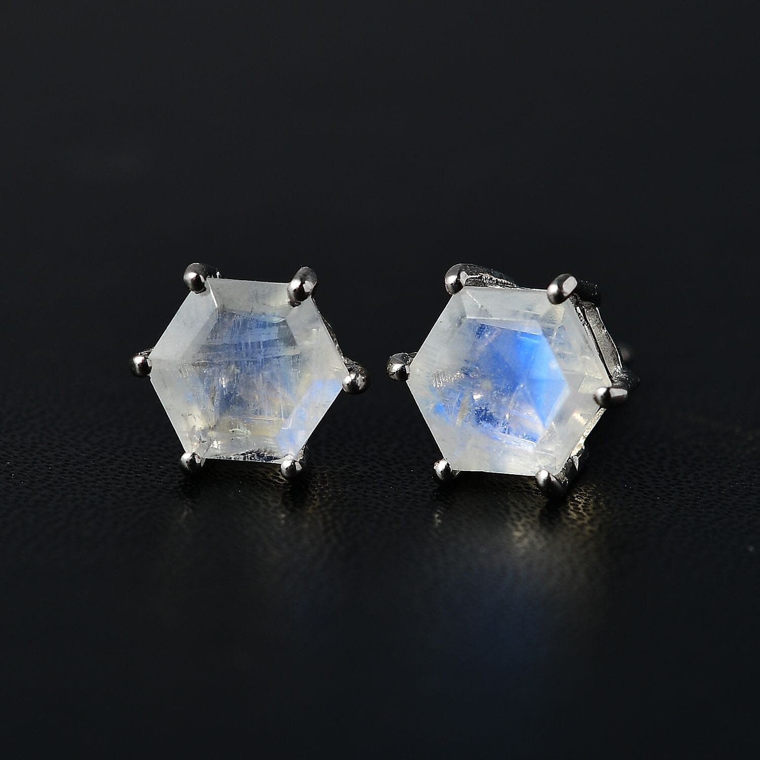 Premium Rainbow Moonstone Stud Earrings in Platinum Over Sterling Silver 1.90 ctw