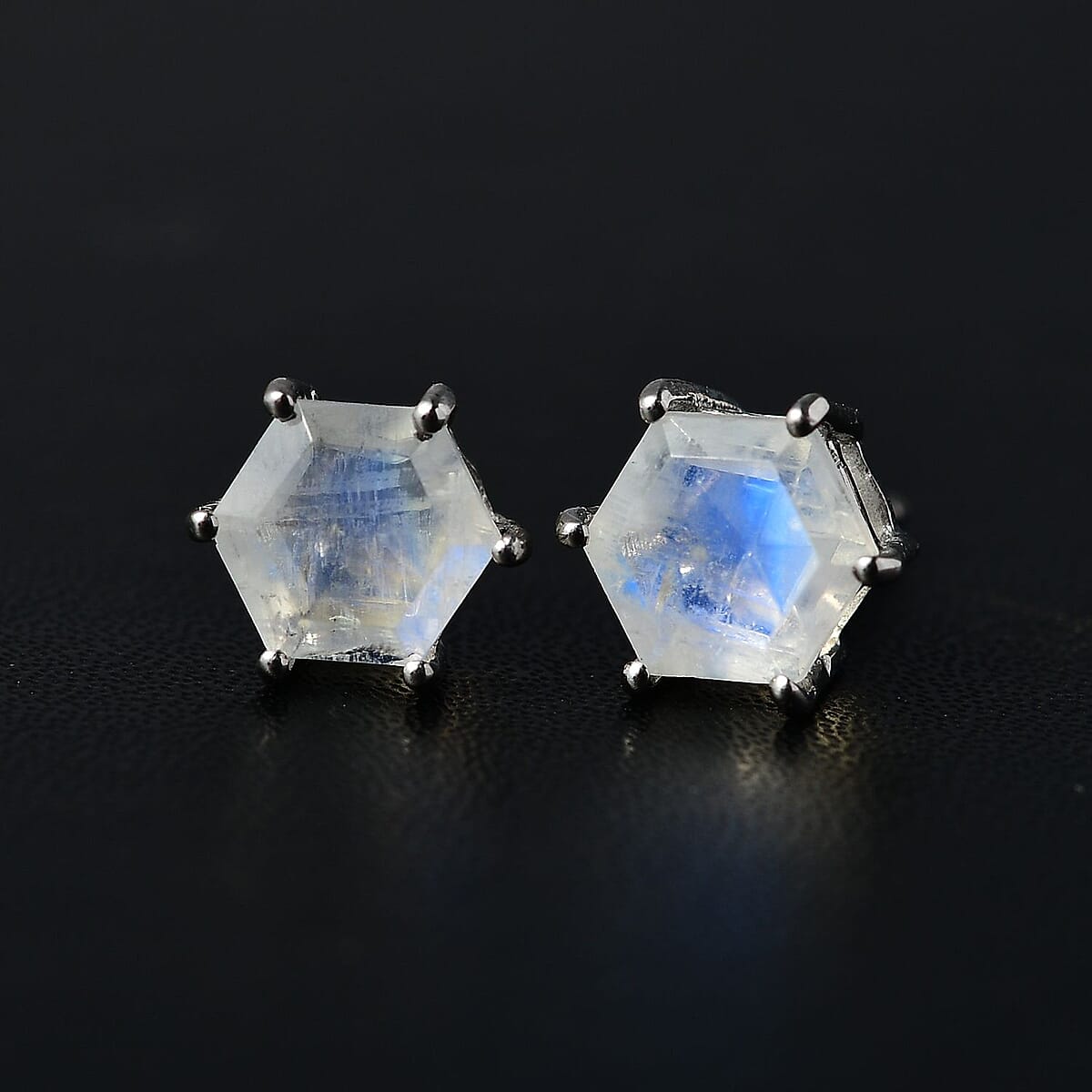 Premium Rainbow Moonstone Stud Earrings in Platinum Over Sterling Silver 1.90 ctw image number 1
