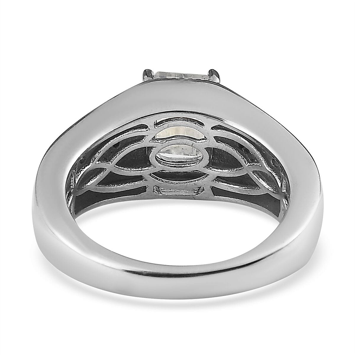 Premium Rainbow Moonston and White Zircon Men's Ring in Platinum Over Sterling Silver 1.90 ctw image number 4