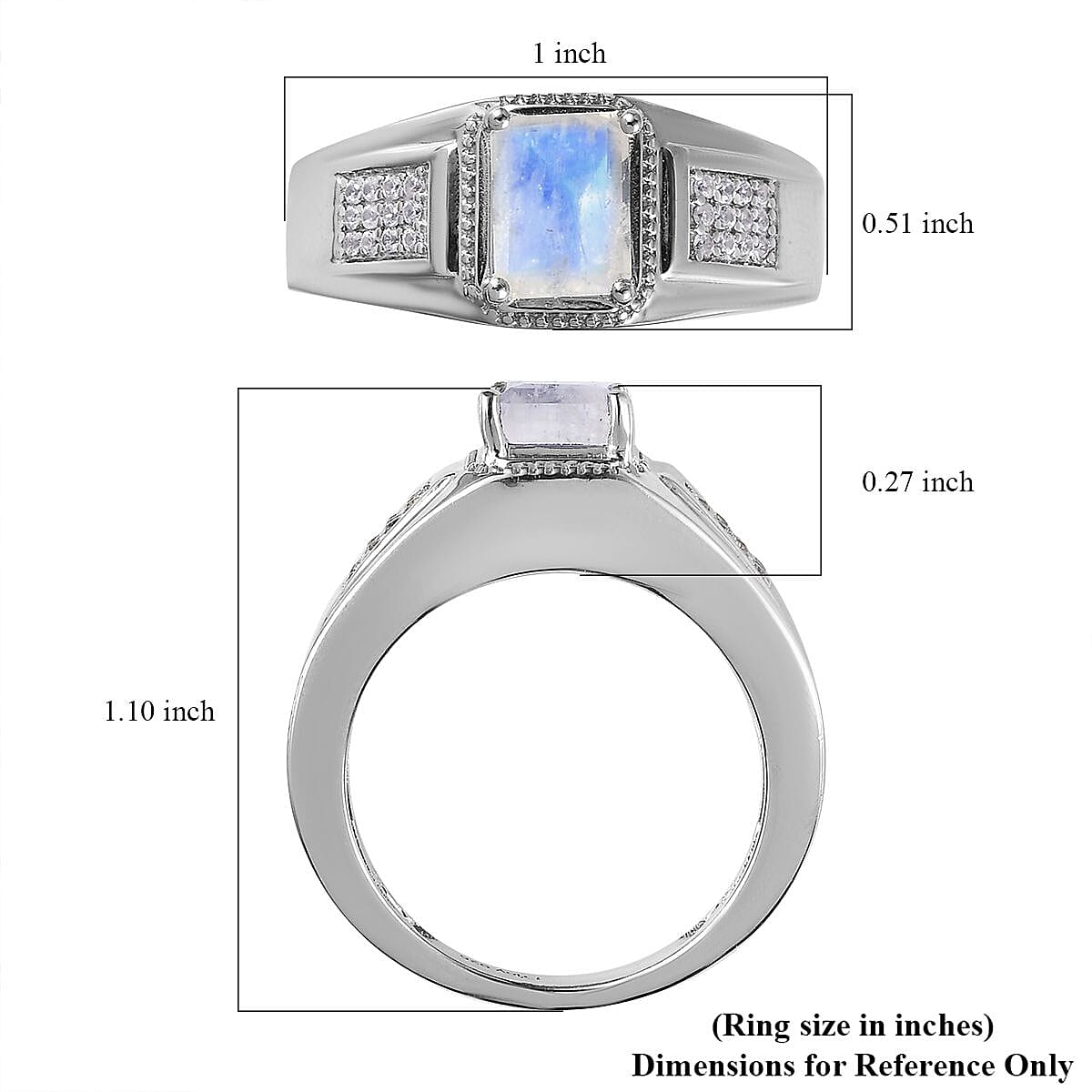 Premium Rainbow Moonston and White Zircon Men's Ring in Platinum Over Sterling Silver 1.90 ctw image number 5