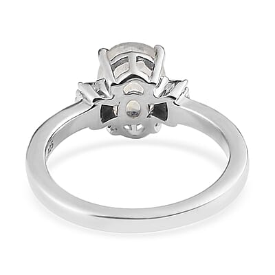 Premium Rainbow Moonstone and Diamond Ring in Platinum Over Sterling Silver (Size 10.0) 1.25 ctw