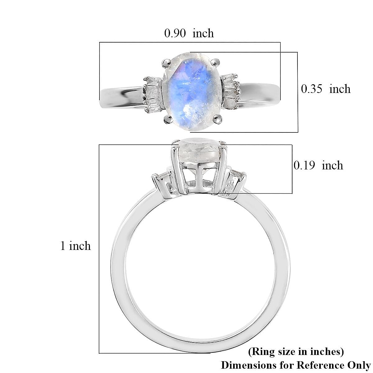 Premium Rainbow Moonstone and Diamond Ring in Platinum Over Sterling Silver (Size 10.0) 1.25 ctw