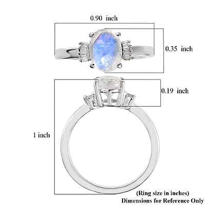 Premium Rainbow Moonstone and Diamond Ring in Platinum Over Sterling Silver (Size 10.0) 1.25 ctw