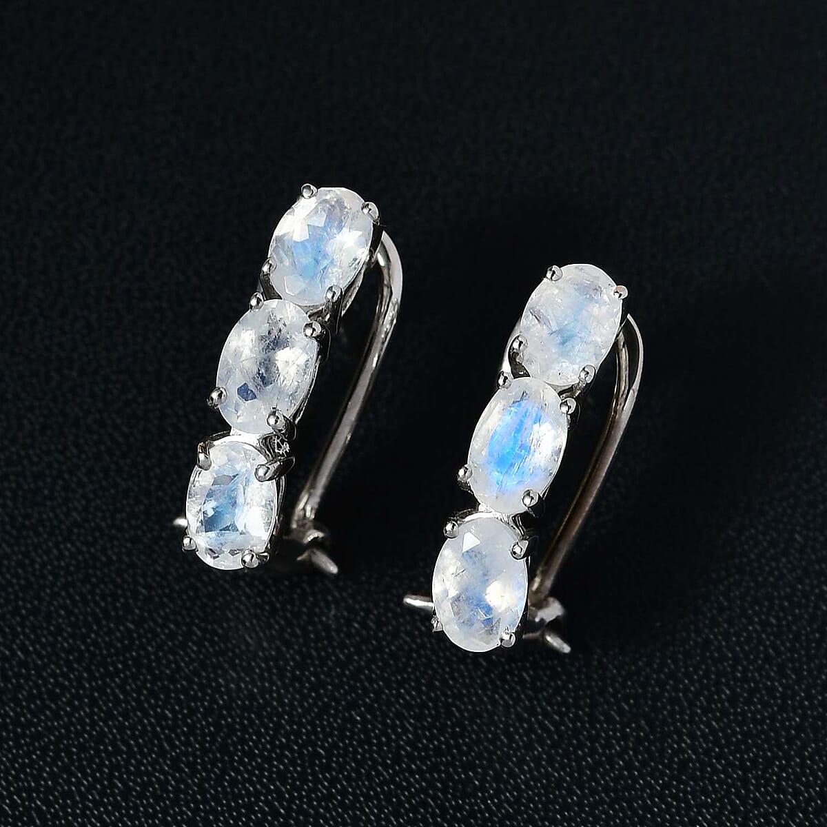 Premium Rainbow Moonstone Hoop Earrings in Platinum Over Sterling Silver 2.65 ctw image number 1