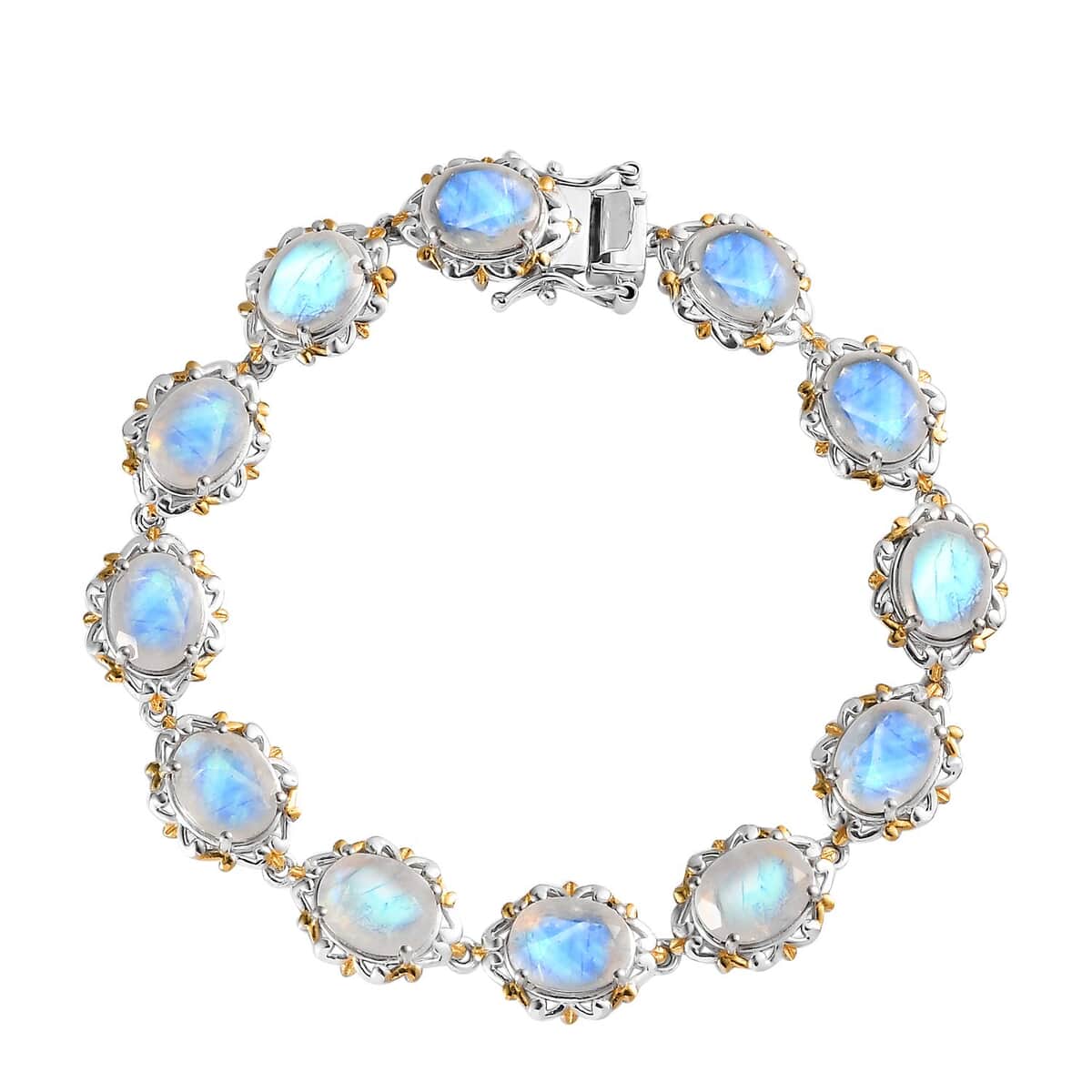 Premium Rainbow Moonstone Bracelet in Vermeil Yellow Gold and Platinum Over Sterling Silver (7.25 In) 21.85 ctw image number 0