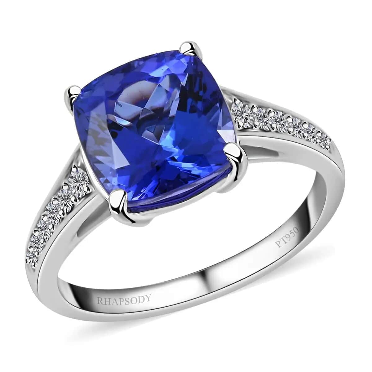 Rhapsody Certified & Appraised AAAA Tanzanite and E-F VS Diamond 4.00 ctw Accent Ring, 950 Platinum Ring, Wedding Ring 6 Grams (Size 6) image number 0