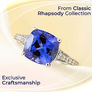 Rhapsody Certified & Appraised AAAA Tanzanite and E-F VS Diamond 4.00 ctw Accent Ring, 950 Platinum Ring, Wedding Ring 6 Grams (Size 6)