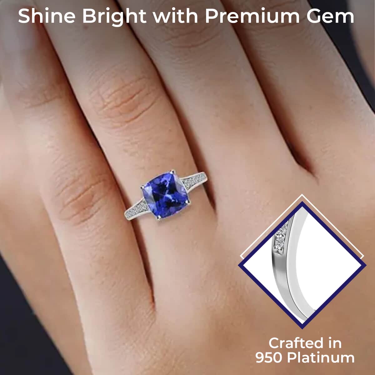 Rhapsody Certified & Appraised AAAA Tanzanite and E-F VS Diamond 4.00 ctw Accent Ring, 950 Platinum Ring, Wedding Ring 6 Grams (Size 6) image number 2