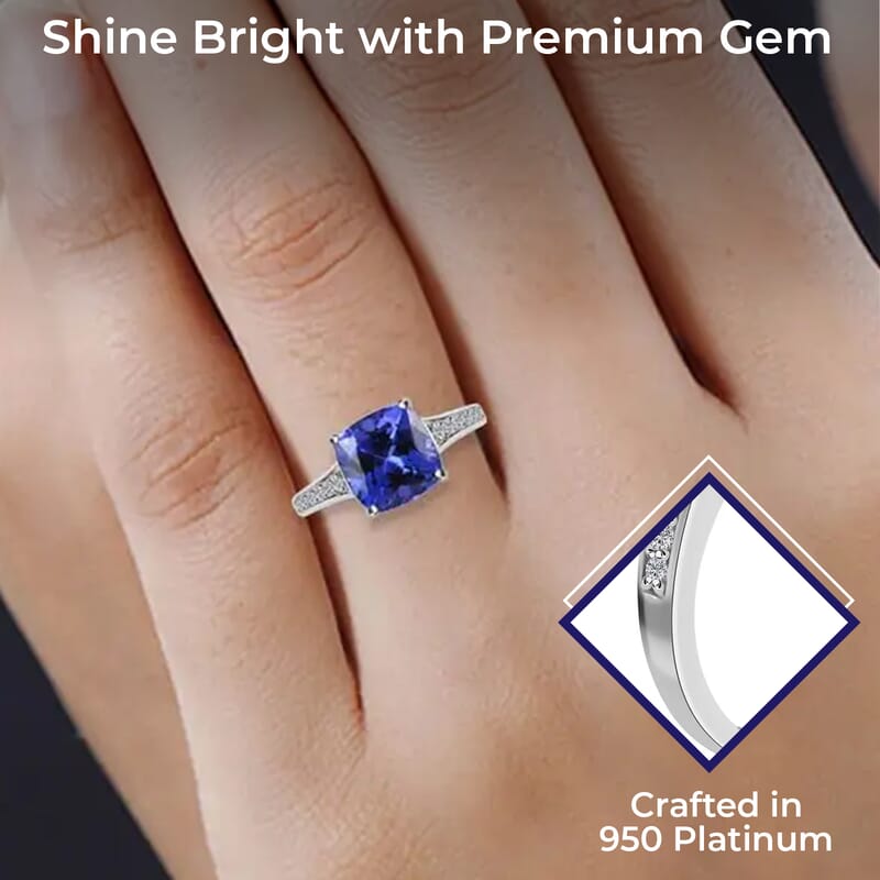 Rhapsody Certified & Appraised AAAA Tanzanite and E-F VS Diamond 4.00 ctw Accent Ring, 950 Platinum Ring, Wedding Ring 6 Grams (Size 7)