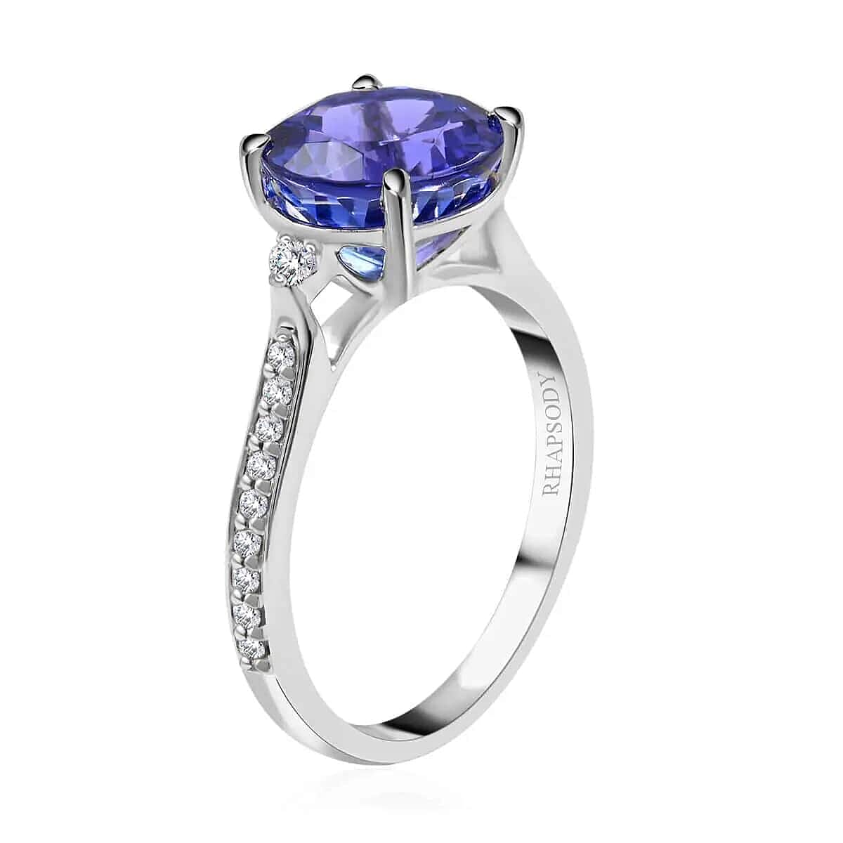 Rhapsody Certified & Appraised AAAA Tanzanite and E-F VS Diamond 3.25 ctw Accent Ring, 950 Platinum Ring, Wedding Ring 4.80 Grams (Size 10.0)(Del. in 10-15 Days)