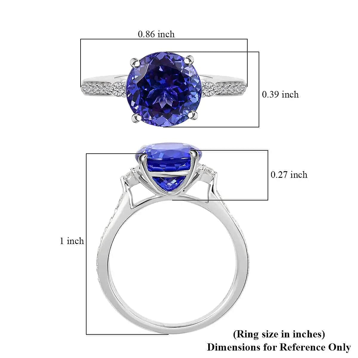 Rhapsody Certified & Appraised AAAA Tanzanite and E-F VS Diamond 3.25 ctw Accent Ring, 950 Platinum Ring, Wedding Ring 4.80 Grams (Size 10.0)(Del. in 10-15 Days)