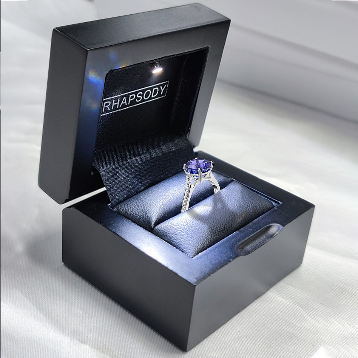 Rhapsody Certified & Appraised AAAA Tanzanite Ring,  E-F VS Diamond Accent Ring, 950 Platinum Ring, Wedding Ring 4.80 Grams 3.25 ctw (Size 8.0) (Del. in 10-15 Days)  image number 6