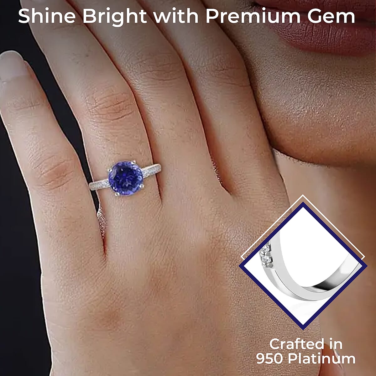 Rhapsody Certified & Appraised AAAA Tanzanite and E-F VS Diamond 3.25 ctw Accent Ring, 950 Platinum Ring, Wedding Ring 4.80 Grams (Size 9.0) (Del. in 10-15 Days)  image number 2