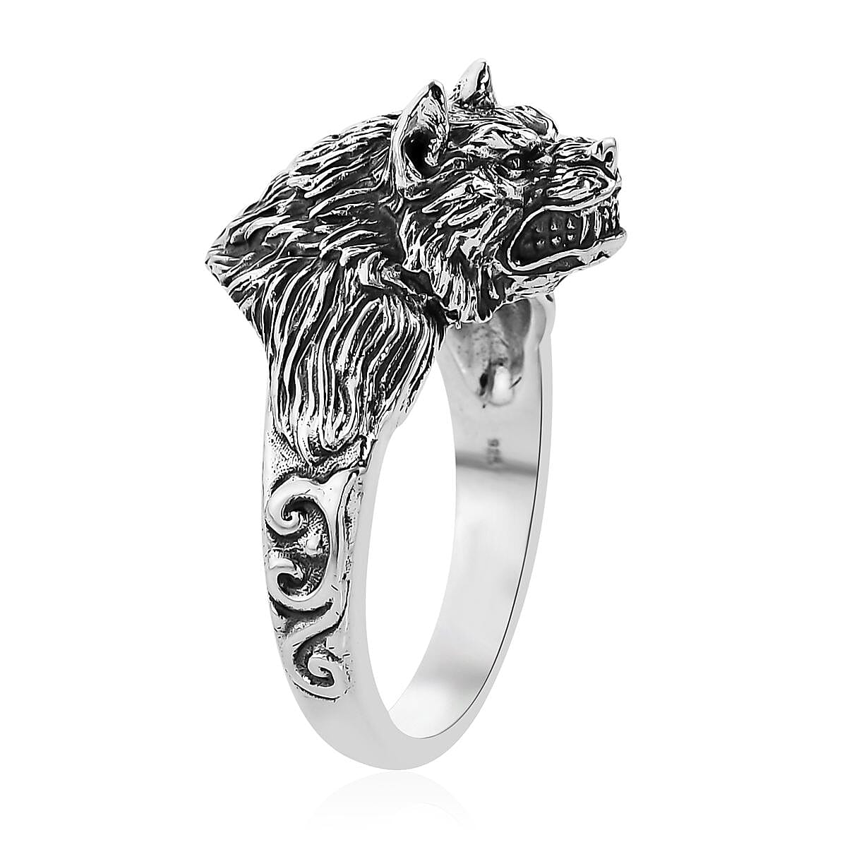 Bali Legacy Sterling Silver Wolf Men's Ring (Size 14.0) 12 Grams image number 3
