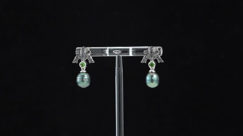 Tahitian Cultured Pearl and Multi Gemstone Drop Earrings in Sterling Silver 0.30 ctw
