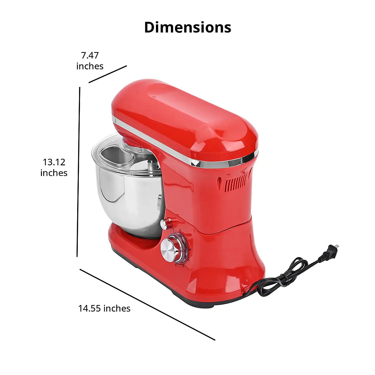 Homesmart  3-in-1 Stand Mixer with Beater, Dough Hook, Whisking Cone Attachments (Power 1000W) - Red image number 3