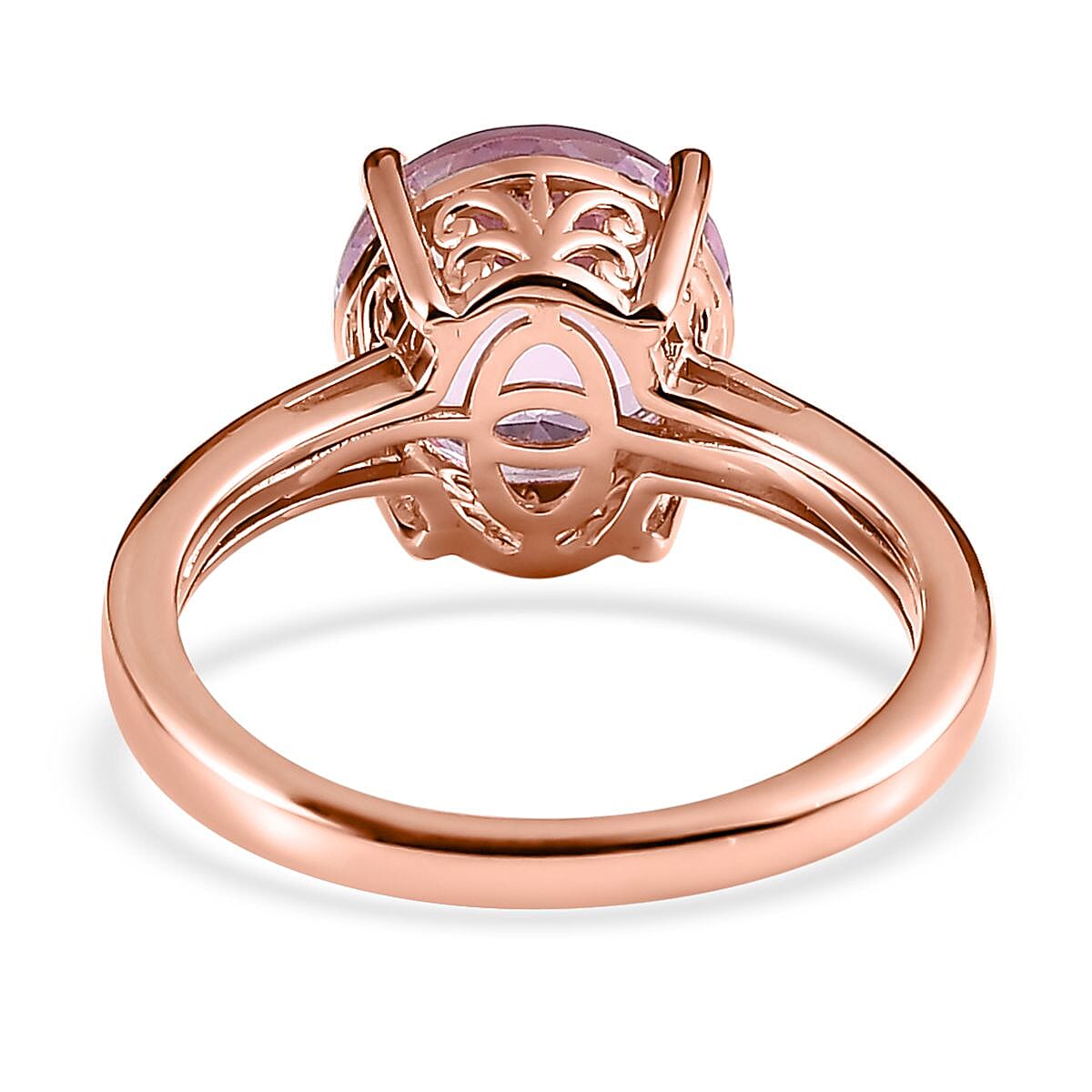 AAA Patroke Kunzite Solitaire Ring in Vermeil Rose Gold Over Sterling Silver (Size 8.0) 4.90 ctw image number 4