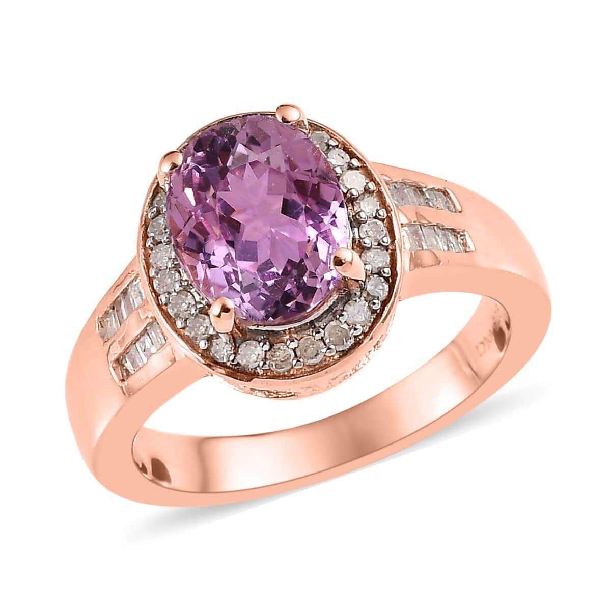 AAA Patroke Kunzite and Diamond Halo Ring in Vermeil Rose Gold Over Sterling Silver (Size 6.0) 2.85 ctw image number 0