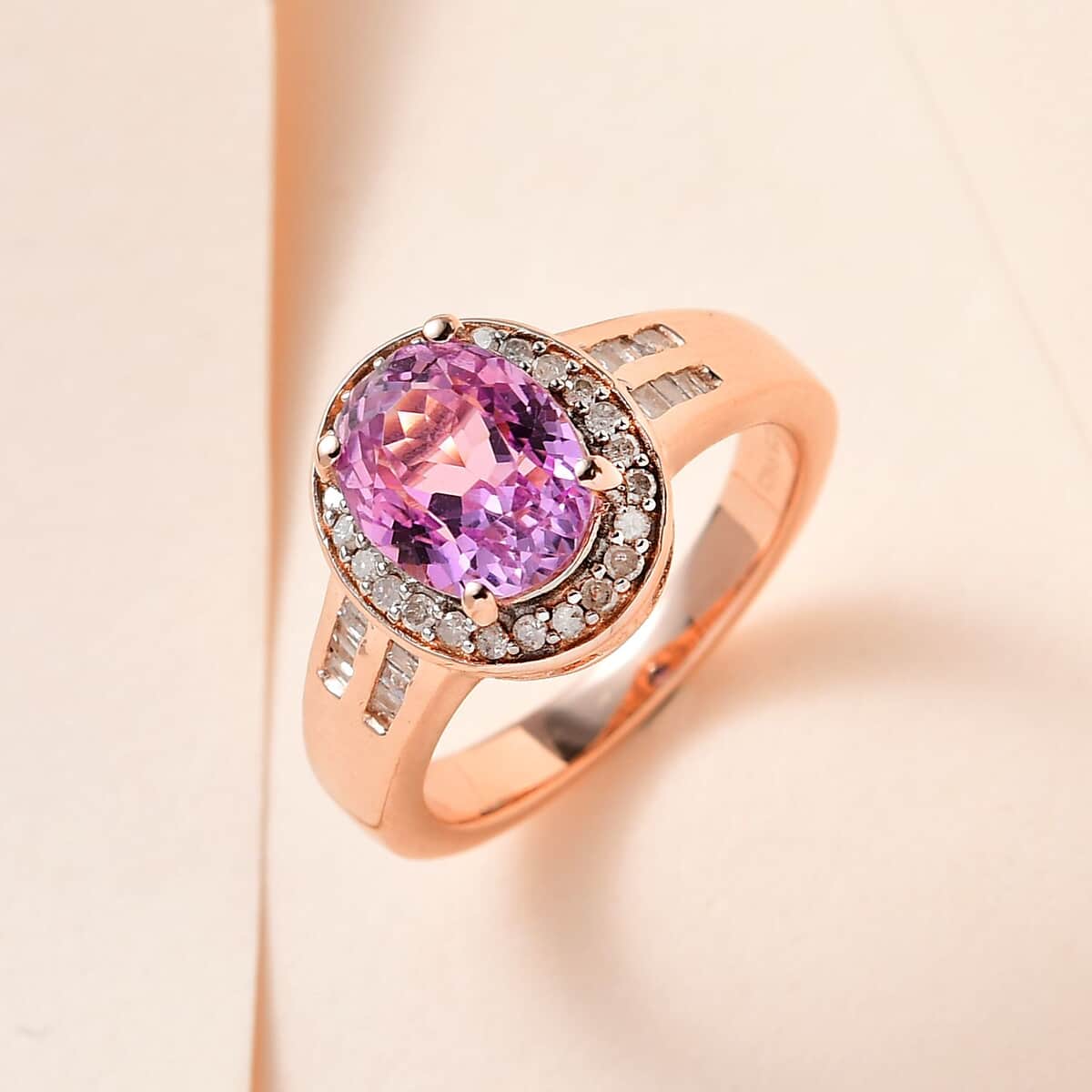 AAA Patroke Kunzite and Diamond Halo Ring in Vermeil Rose Gold Over Sterling Silver 2.85 ctw image number 1