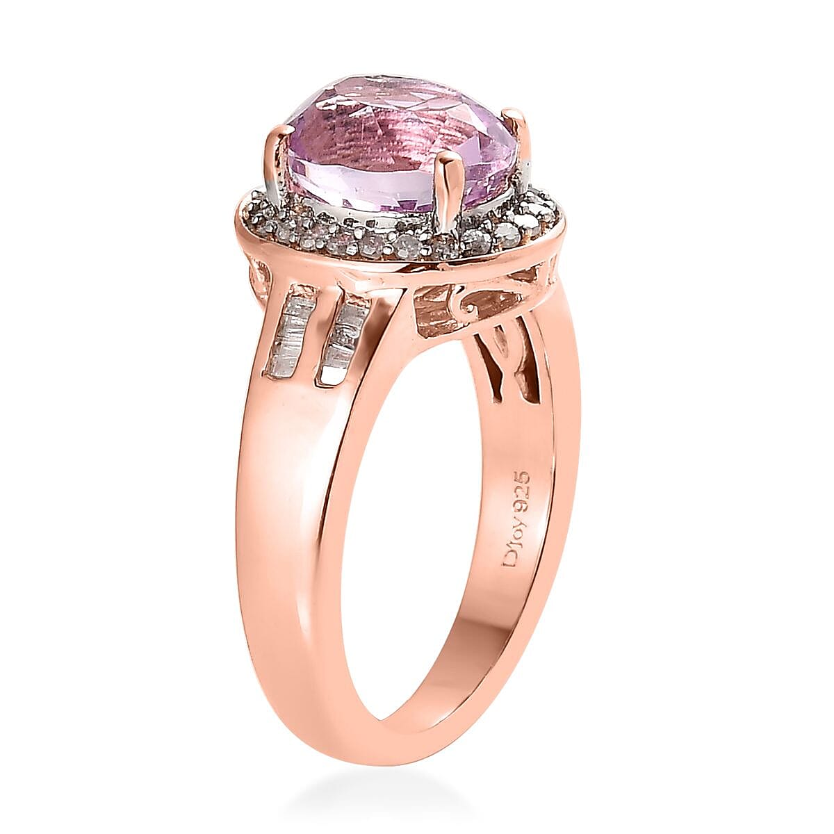 AAA Patroke Kunzite and Diamond Halo Ring in Vermeil Rose Gold Over Sterling Silver (Size 7.0) 2.85 ctw image number 3