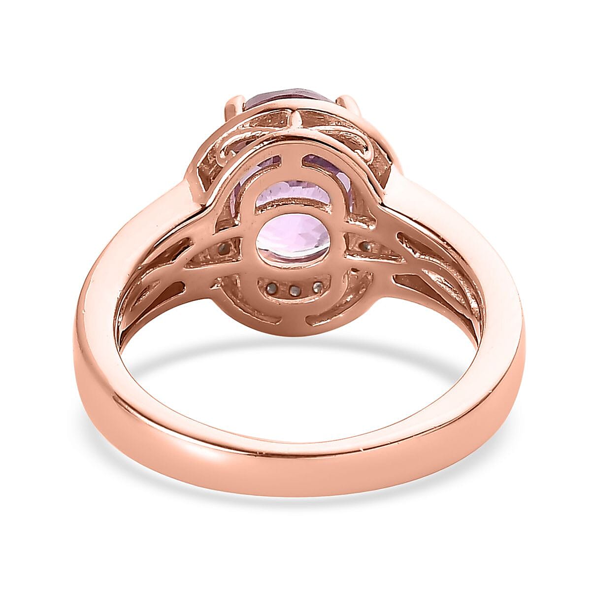 AAA Patroke Kunzite and Diamond Halo Ring in Vermeil Rose Gold Over Sterling Silver (Size 7.0) 2.85 ctw image number 4