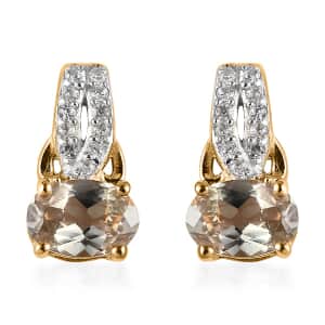 AAA Turkizite and White Zircon Dangle Earrings in Vermeil Yellow Gold Over Sterling Silver 1.00 ctw