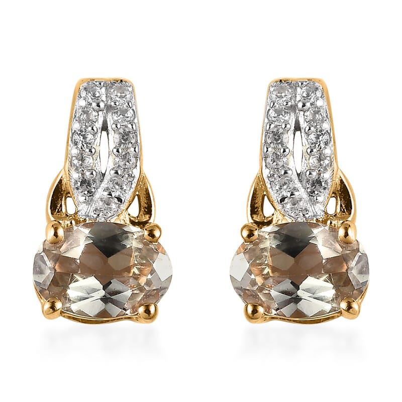 AAA Turkizite and White Zircon Dangle Earrings in Vermeil Yellow Gold Over Sterling Silver 1.00 ctw