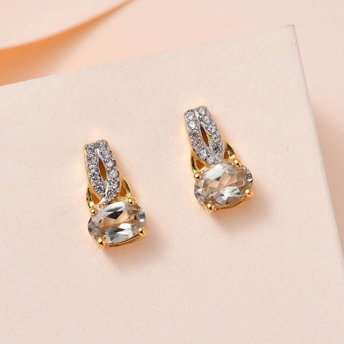 AAA Turkizite and White Zircon Dangle Earrings in Vermeil Yellow Gold Over Sterling Silver 1.00 ctw image number 1