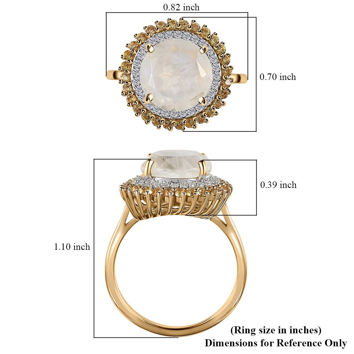 Luxoro 10K Yellow Gold Premium Rainbow Moonstone and Multi Gemstone Double Halo Ring (Size 6.0) 4.40 ctw